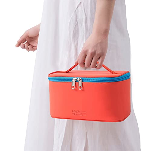 Meiyuuo Makeup Bag Large Cosmetic Bags for Women Girls Cute Travel Zipper Pouch Toiletry Organizer for Beauty Essentials Waterproof (Bright Red) - color: Orange Red