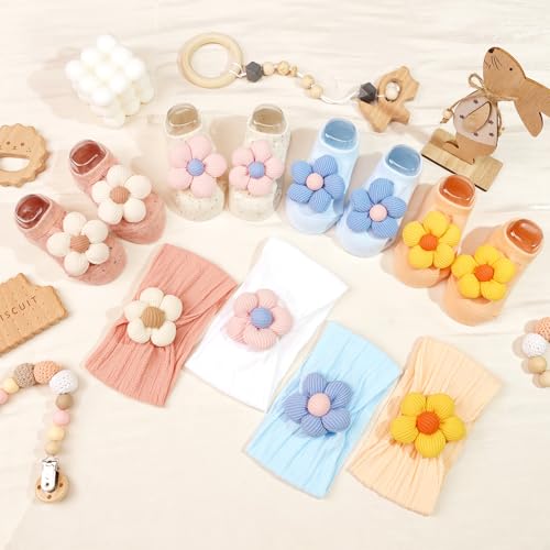 JOYOYO Baby Girl Headband and Socks Non-Slip Floral Socks and Soft Flower Head Wear for Babies Infants Toddlers - color: Flower/10pcs-B