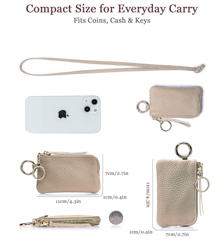 Travel-Friendly Leather Coin Purse for Women – Mini Zipper Wallet with Wrist Strap & Keychain, Compact Change Holder & Small Coin Pouch with Gift Box (Gray) - color: Gray