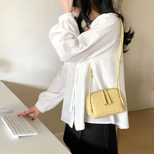 JYG Woven Crossbody Bags for Women PU Leather Handwoven Shoulder Bag Mini Satchel Purses with Adjustable Strap 2026 - color: Yellow
