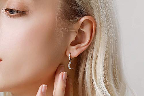 MILACOLATO 925 Sterling Silver Hoop Earrings for Women 18K Gold/Rhodium Plated Drop Dangle Hoop Earrings with Charms Cross Spike Moon Star Paperclip Link Statement Earrings Convertible Link Huggie Earrings Hypoallergenic - color: Silver Tone : 1Pairs CZ S