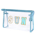 Clear Preppy Patch Makeup Bag, Sun Chenille Letter Bag for Beach, Pouch With Zipper, Travel Cosmetic Toiletry Bag for Women Girls Teens (Blue) - color: Blue