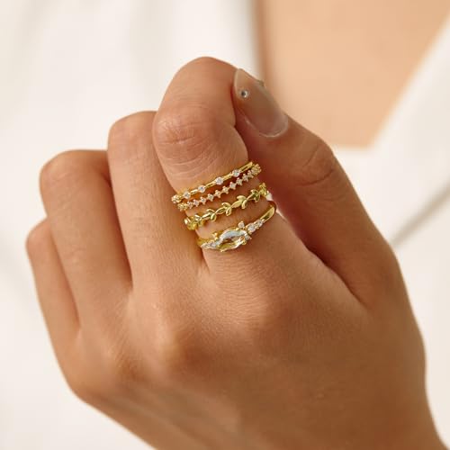 Otxas Dainty Rings for Womem Stackable Ring for Women Size 6-11 Wedding Rings - color: 4PCS, size: 8