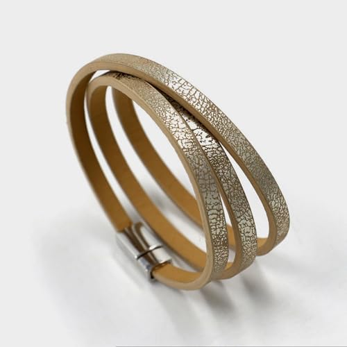Long tiantian Leather Wrap Bracelet for Men Vintage Brown Leather Cuff Bracelet Adjustable Minimalist Western Style Wristband Casual Fashion Jewelry Gift for Him - color: Light brown