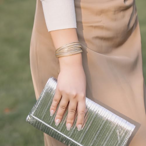 FANCY SHINY Boho Leather Bangle Bracelets Stackable Noodle Tube Bracelets Layered Wrap Cuff Bracelets with Magnetic Clasp - color: Sand