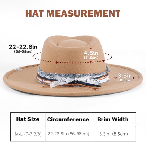 Womens Boho Fedora Hat Wide Brim Fedora Mens Handmade Flat Brim Hats - color: Khaik