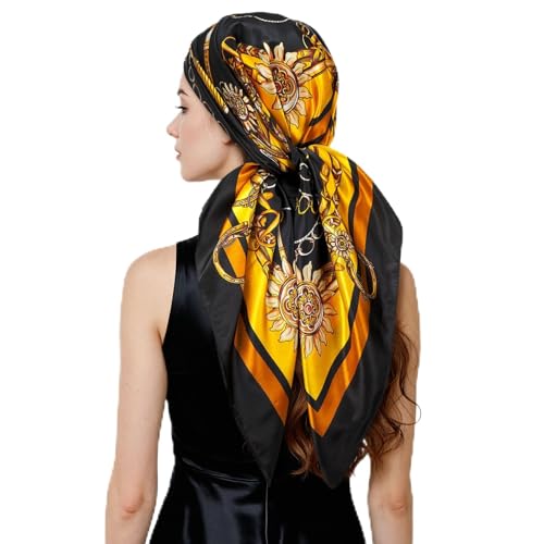 QIUTIMIY 35"x35" Like Silk Head Scarf for Women Satin Feel Large Square Scarf for Hair Wrapping and Sleeping Fashion Bandana - color: (90cm)square Scarf 9