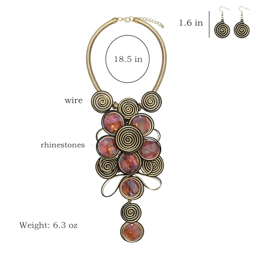 Statement African Necklace For Women African Jewelry Costume Earring Sets Tribal Fashion Colorful Big Rhinestone Crystal Pendent Collar Choker Bold Chunky Bib Handmade - color: D Black gold
