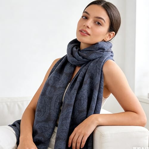 Women Paisley Soft Scarf Spring Thin Scarves Winter Western Scarves Shawl Fall Boho Scarf Wraps 25W with 75L in - color: Paisly-blue