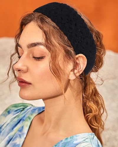 HAIMEIKANG Hippie Hair Bandana Headbands for Women Boho Headband Knit Hair Bands Floral Head Wrap for Women and Girls(Black+Beige+Coffee) - color: Black+Beige+Coffee