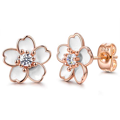 Pink Flower Earrings for Women, 925 Sterling Silver Stud Earrings, Cute Plumeria Earrings For Women, Cherry Blossom Hypoallergenic Stud - color: *White