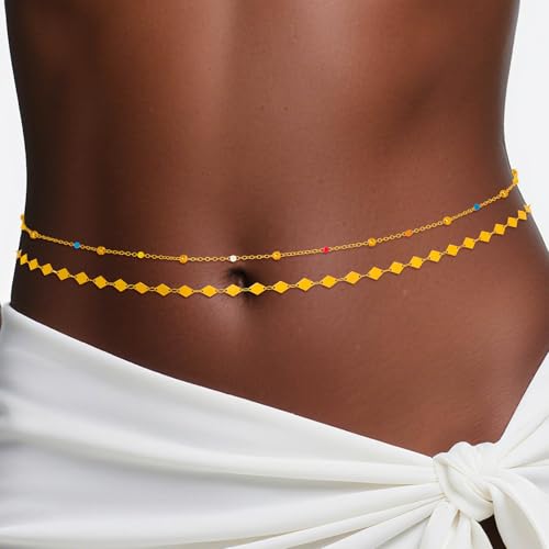 Waist Chain Silver Star Belly Chains Gold Beads Women Crystal Sequins Body Jewelry for Pants and Swimsuits - style: gold-sequin