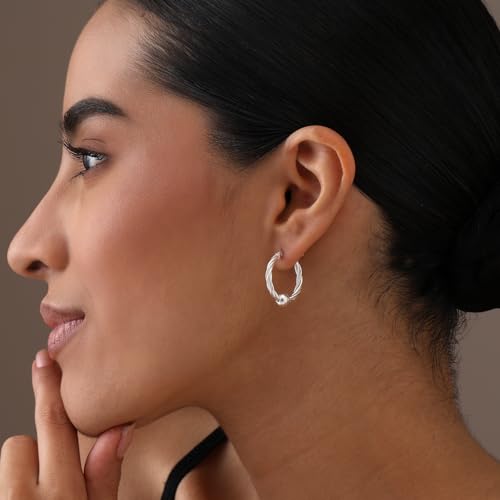 LeCalla 925 Sterling Silver Beaded Ball Hoop Earrings | Lightweight Sleeper Bead Ball Earring Hoops | Cape Style Hoop Earrings for Women - color: Twisted Bead Ball