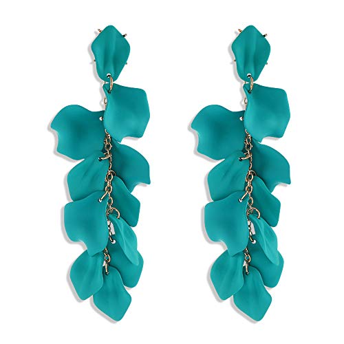 Long Acrylic Rose Petal Earrings Dangle Exaggerated Flower Earrings Drop Statement Floral Tassel Earrings for Women - color: Long Acrylic Rose Petal Earrings-Green