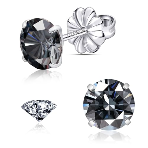 Moissanite Stud Earrings, G23 Hypoallergenic Titanium Stud Earrings for Women Men, Round Cut D Color VVS1 Clarity 18K White Gold Palted Multicolor Moissanite Jewelry, 0.6CT-3.0CT - color: Grey, size: (1.0ct*2)-6.5mm-2.0 Carat