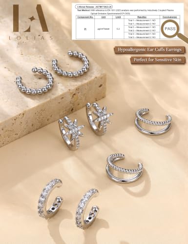 LOLIAS 4 Pairs Ear Cuffs Non Piercing - 14K Gold Plated Ear Cuff Earrings for Women Ear Cuff for Non Pierced Ears Clip on Cartilage Earring Adjustable Fake Earrings Set - style: Stars -White Gold Plated