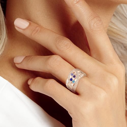 Personalized Name Family Rings Custom 1-6 Birthstones Mother's Rings Sterling Silver Promise Ring for Mother's Day Daughter Grandma Women - color: 1 Stone
