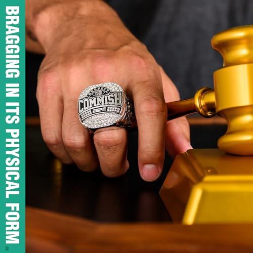 ESPN Respect the Commish Championship Trophy Ring - Size 12 Ring (Silver Finish)