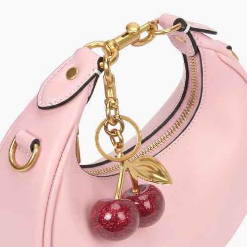 JQWSVE Small Top Handle Bags for Women Mini Purses Cute Ladies Handbags Crescent Mini Crossbody Bags with Cherry - color: B03-large-pink