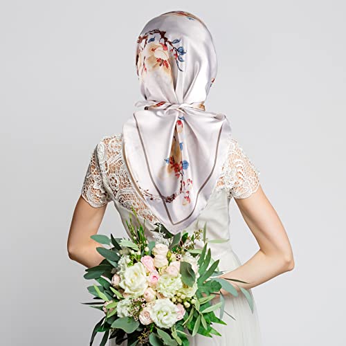 NZKNP Silk-Like Head Scarf - Women's Bandana Wraps - color: 22-classical White Flowers, size: 35"*35"