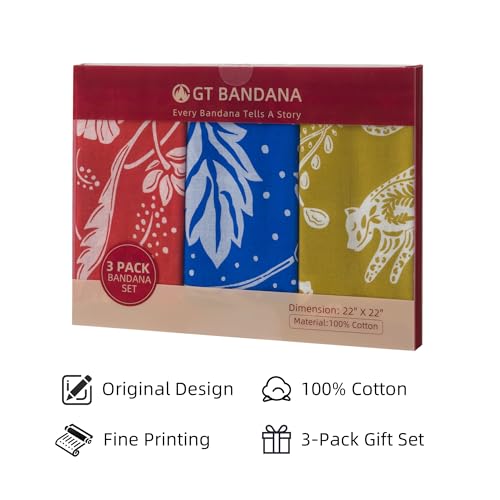 22"x22" Multi-Purpose 100% Cotton Bandana Face Mask(3-Pack) - color: Nature Assorted