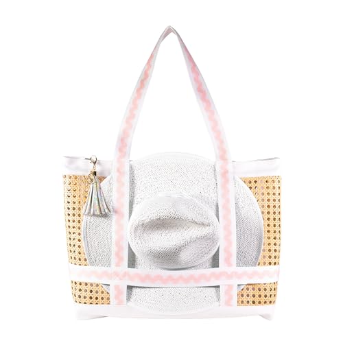 Lilly Pulitzer Travel Tote Bag with Hat Holder Strap, Caning Beach Bag with Tassel Keychain - color: Lilly Garden Home