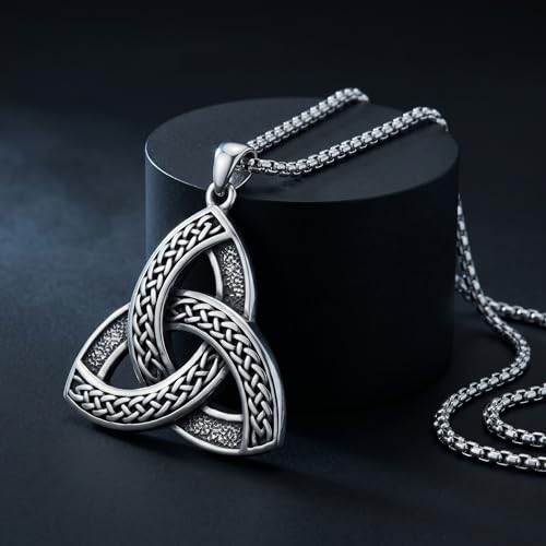Celtic Necklace for men Sterling Silver Celtic Knot Triquetra Triangle Trinity Necklace Gift for Men - color: F-Silver