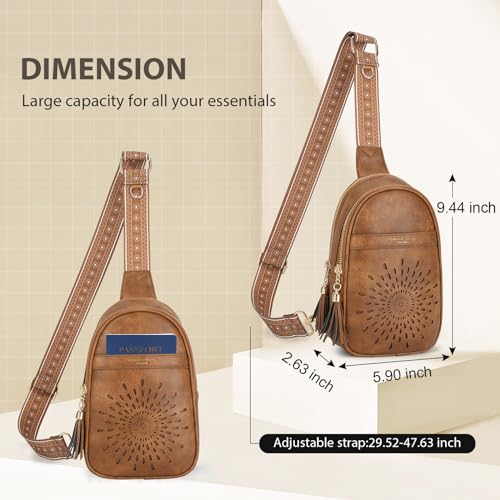 APHISON Small Sling Bag Fanny Packs Cell Phone Purse Vegan Leather Crossbody Bags for Women Chest Bag with Adjustable Strap BROWN - color: 10-brown2
