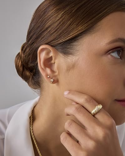 PAVOI 14K Gold Plated Dainty Flat Back Earrings for Women - Hypoallergenic Sterling Silver Posts Helix Cartilage Piercing Jewelry - Emoji Motif Bow Celestial Flatback Gold Stud Earrings Screw Back - style: Palm Tree