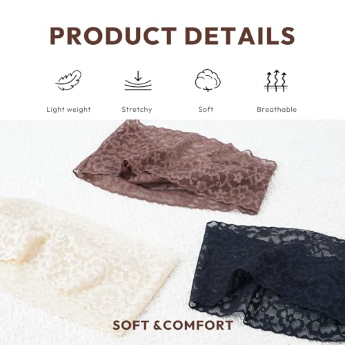 Aranya 3 Pack Classic Floral Lace Headbands - Vintage Wide Stretchy Hair Bands for Women & Girls - Soft Breathable Sheer Headwraps for Everyday, Spa, Facial & Sleeping - color: DenseFloralLace