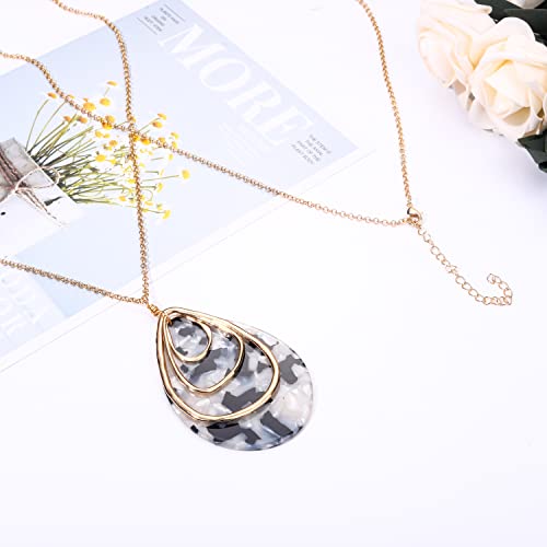 MOLOCH Long Necklace For Women Geometry Teardrop Acrylic Circle Pendant Necklace Statement Boho Acetate Resin Necklace Minimalist Gift - color: Black white