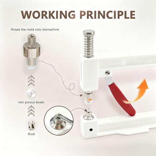 Pearl Setting Machine Hand Press Tools 2 Boxes White No Holes Pearl Beads with Rivet Studs Screw Heads L Hexagon Wrench for Decorating Clothes Hat Trousers Dresses Bag Hair Band DIY Crafts (White) - color: White
