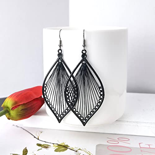 Earrings for Women Colorful Layered Leaf Earrings Bohemian Dangle Drop Tassel Silver Earrings Women Gifts - style: Black dangle earrings