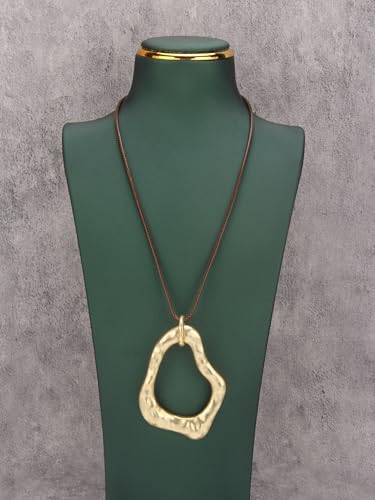 Bohemian Women's Leather Long Pendant Necklace Sweater necklace Adjustable Retro Woven Handmade Jewelry - color: Gold Lrregular