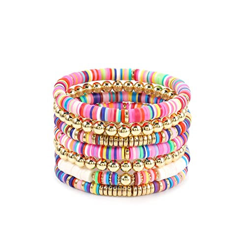 Elegance 11 designs Heishi Beaded Bracelets For Women Polymer Clay Colorful Surfer Stackable Beads Boho Bracelet Summer Beach Jewelry - color: Colorful