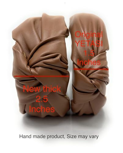 Chunky 2.5 Inches Thick Brown Leather Headbands for Women Goes with Everything, Girl Knotted Headband is a Fashion Designer Top Knot Head band for Hair Accessories Womens - color: Chunky Brown