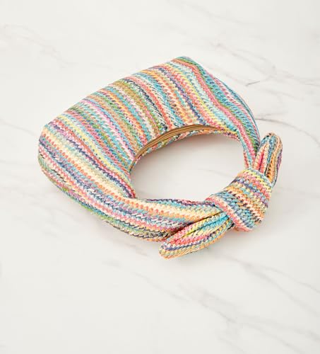 Huralona Women Straw Woven Clutch Purse Pleated Handbag for Summer Beach Vacation Straw Shoulder Crossbody Bag - color: Rainbow4