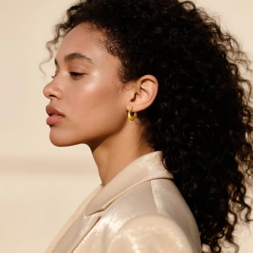 Gold Sculptural Hoop Earrings for Women, 14K Gold Plated Statement Earrings, Lightweight Hypoallergenic Jewelry for Sensitive Ears, Trendy Gift for Her - style: Moon