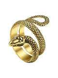 Stainless Steel/18K Gold Plated/Black Snake Ring for Men Women Size 7-12 Serpent Reptile Rings Punk Gothic Jewelry(with Gift Box) - color: 02-Gold Plated