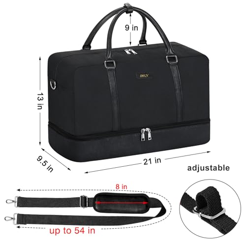 IBFUN Weekender Bags for Women, 21" Weekender Travel Bag, Travel Duffle Bag with Shoe Compartment Carry on Overnight Duffel Bag for Weekend Travel Business Trip - color: D3-Black