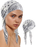 Ababalaya Chemo Headwear for Women Softer Headcover with Longer Tails, Breathable Skull Cap Non-Slip Sleep Beanie - color: Whitepaisley