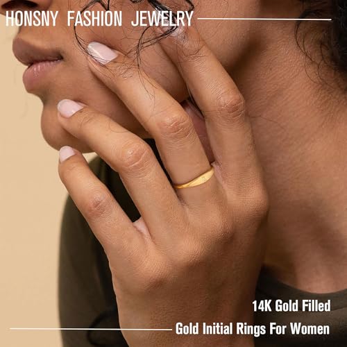 Honsny Gold Initial Rings for Women Non Tarnish Dainty 14K Gold Filled Ring Pinky Thumb Thin Bands Letter Waterproof Personalized Stackable Rings for Women Size 6-10 Jewelry Birthday Gifts - color: D, size: 10
