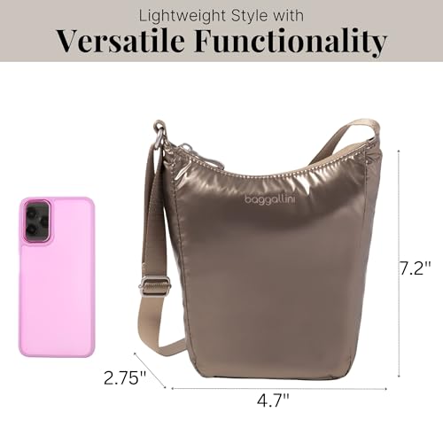 Baggallini Swift Mini Crossbody Bag for Women - 4.5x7 Small Travel Purse with Crossbody Strap and RFID - color: Copper Metallic
