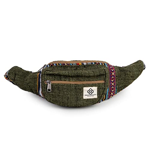 Freakmandu Eco-Friendly Green Boho Hippie Style Hemp Fanny Pack Cross Body Hip Waist Bag for Hiking Running Jogging (Safari) - color: Safari
