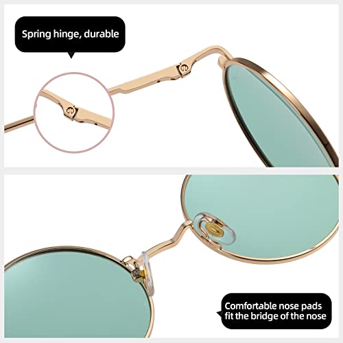 MEETSUN Small Round Polarized Sunglasses for Men Women Metal Retro Hippie Circle Sun Glasses Driving Festival Cosplay UV400 - color: Gold / Green