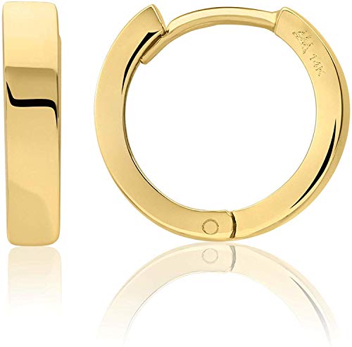 14kt Gold Huggie Hoop Earrings Minimalist Small Simple Thin huggies For Women and Men Polished Flat Hinged Hoop - color: Yellow Gold