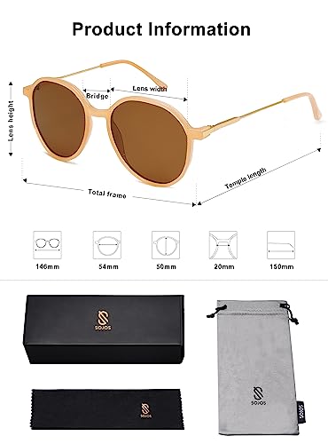 SOJOS Trendy Designer Hexagon Round Sunglasses for Women Fashion Big Shades Geometric Women Sunglasses SJ2181 - color: Light Brown