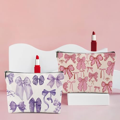 4 PCs Bow Stuff Makeup Bag Coquette Stuff Cosmetic Bag, Bow Gifts for Women Teen Girls Best Friends Daughter Coworkers, Cute Bow Stuff Christmas birthday Gifts Zipper Pouch Toiletry Bag - color: Multicolor 0009