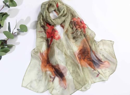 Xyueanlo Fashion Scarves for Women Lightweight Elegant Scarf Sunscreen Wraps Shawls - color: Plum Flower Orchid Green
