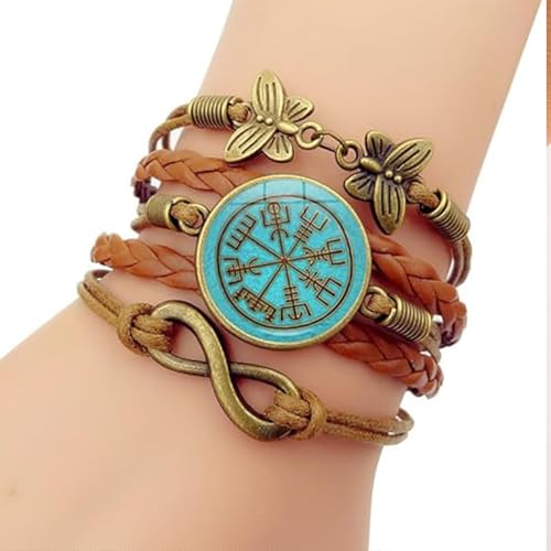 Viking Compass Protect Bracelet for Women Turquoise Charm Bracelets Viking Norse Jewelry for Women - color: A
